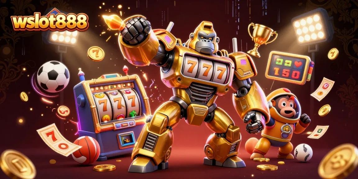 Menangkan jackpot besar di wslot888 dengan 3D gorilla emas dan simbol slot yang menggetarkan.
