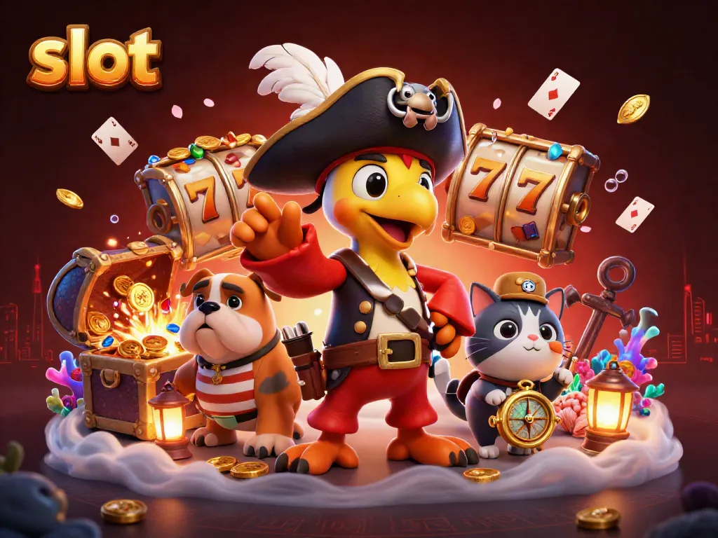 Slot menggoda dengan simbol menarik dan petualangan di dunia kasino dalam ilustrasi 3D.