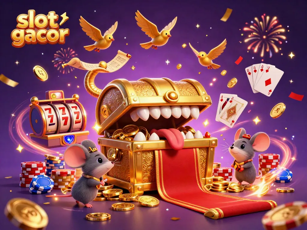 Menangkan slot gacor dengan mesin slot yang berkilau dan banyak koin emas yang berterbangan.