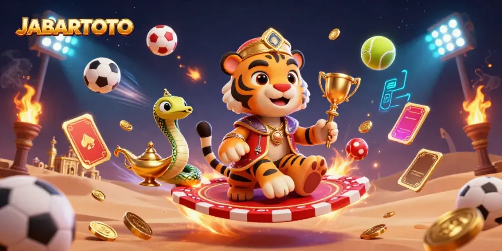 Gambarlah JABARTOTO saat bermain judi dengan sultan harimau dan simbol olahraga.
