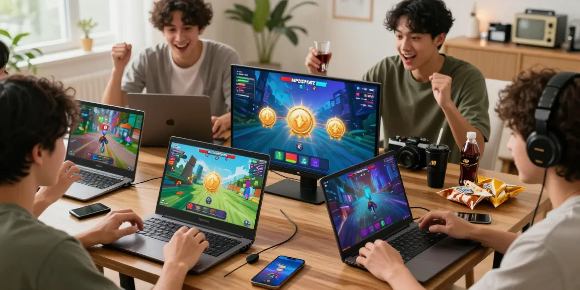 Engaged players enjoying MPOSPORT link alternatif in a cozy gaming environment with various devices.