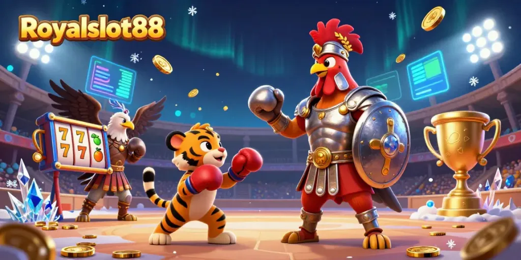 Permainan menarik di Royalslot88 dengan ayam gladiator dan elemen slot yang menyenangkan.