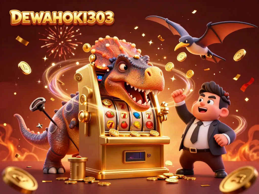 DEWAHOKI303 menghadirkan sensasi jackpot dengan dinosaurus dan slot mesin emas.