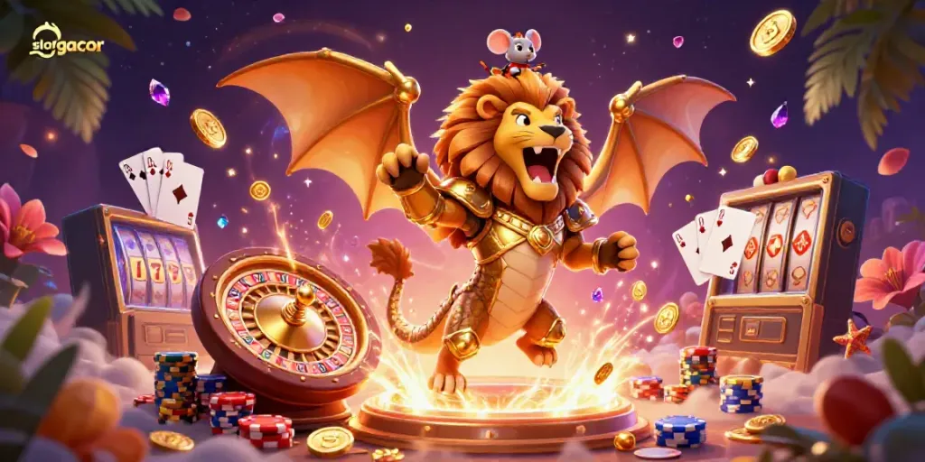 Experience the thrill of slot gacor with this vibrant 3D casino scene, showcasing winning elements.