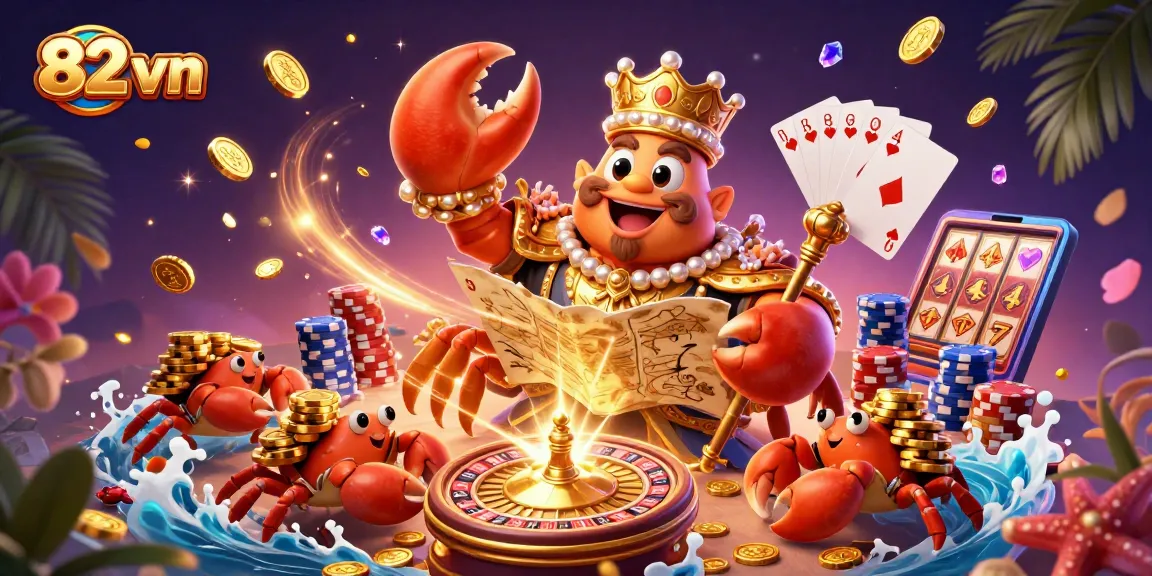 Experience thrilling games with 82 vn's massive golden crab emperor and colorful casino elements.