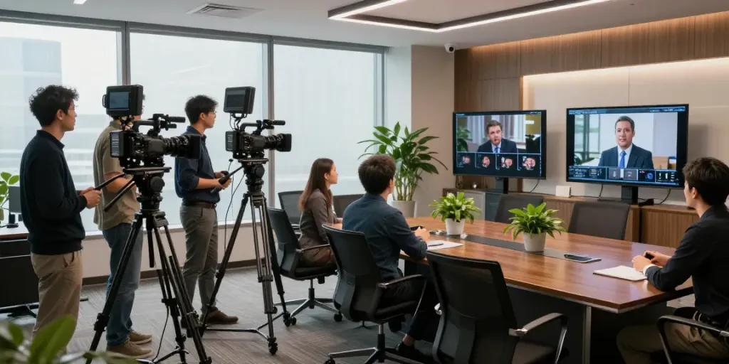 Corporate interview video production Orange County, California with diverse team collaborating in a modern office setting.