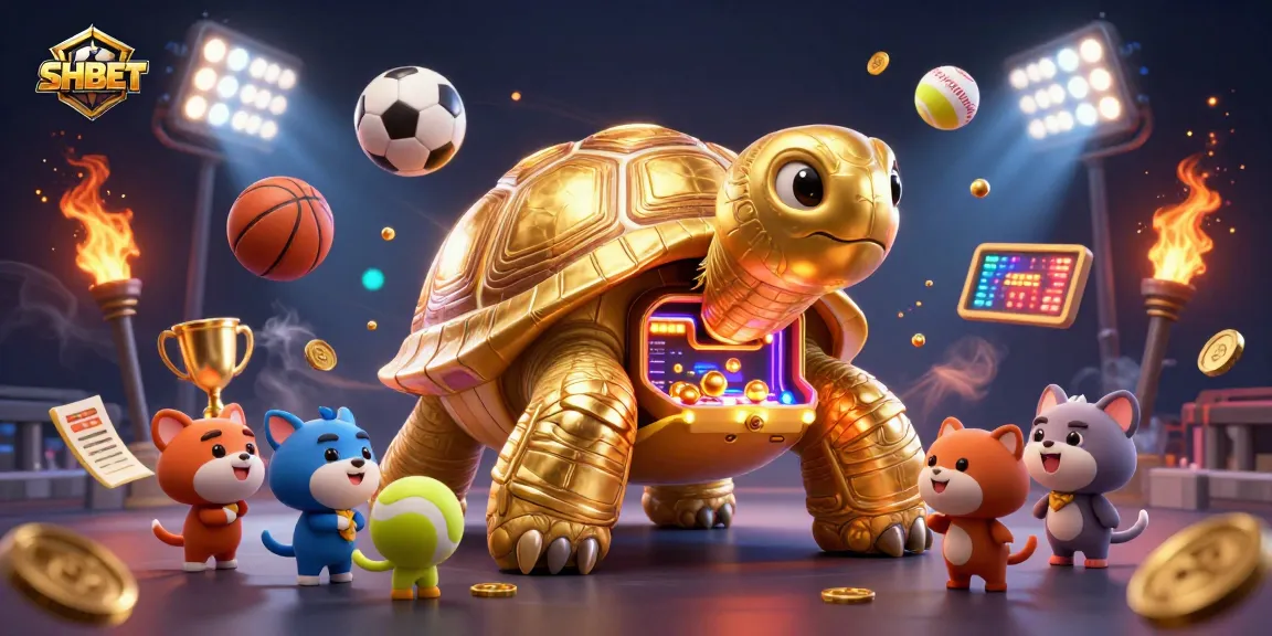 Experience the excitement of SHBET with a golden tortoise pinball machine illustration