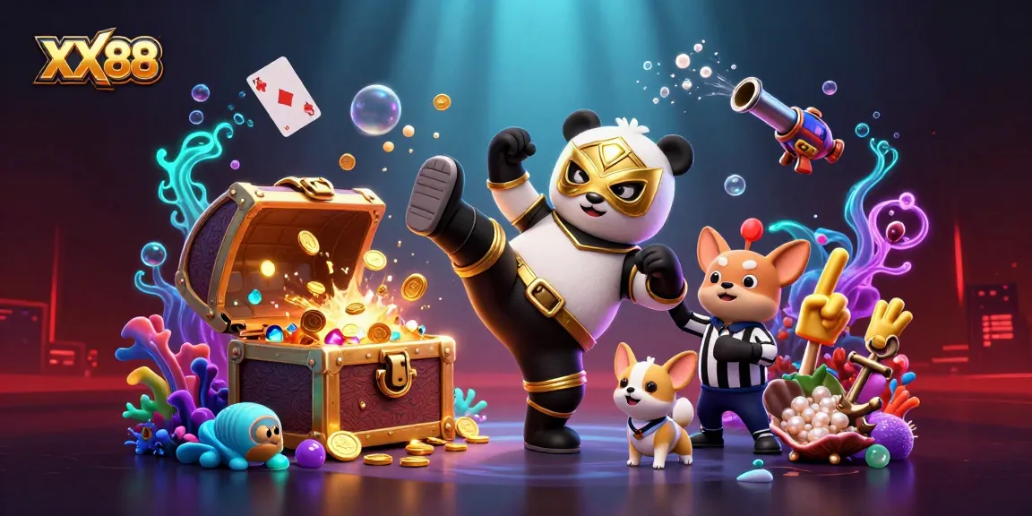 Experience the excitement of XX88 with a dynamic casino-themed scene featuring animated characters and game elements.