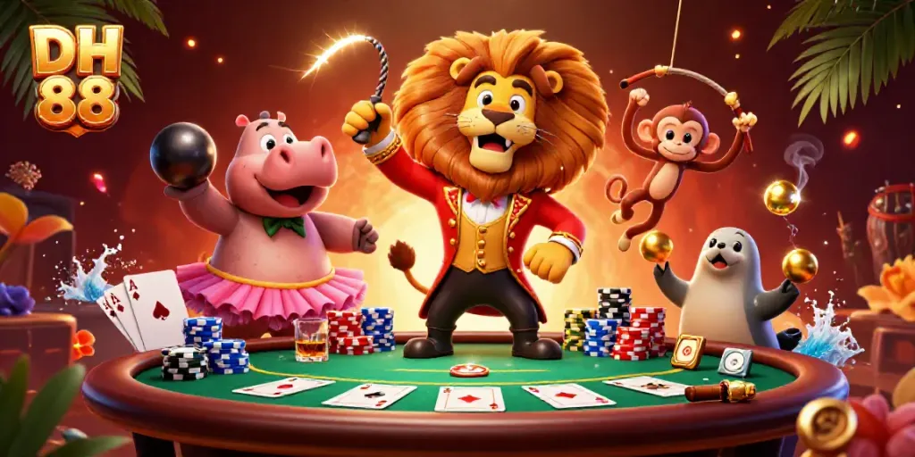 Engage in thrilling DH 88 games with colorful characters and vibrant poker elements.