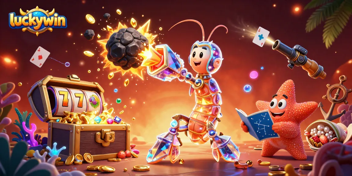 Engage with luckywin's vibrant 3D casino illustration featuring playful elements and dynamic action.