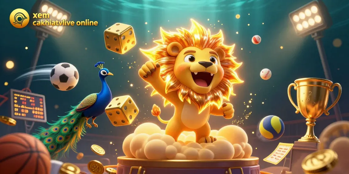 Experience xem cakhiatvlive online in a vibrant 3D scene with colorful elements and action-packed sports