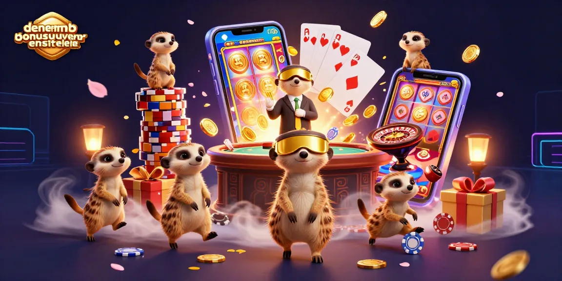 Win at denemebonusuverensiteler with meerkats managing an exciting casino operation in a vibrant 3D illustration.