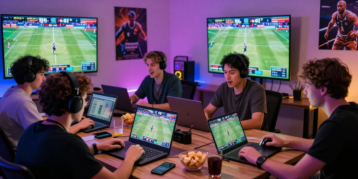 Engaged players exploring bandarbola855 online betting at home with dynamic gaming setup.