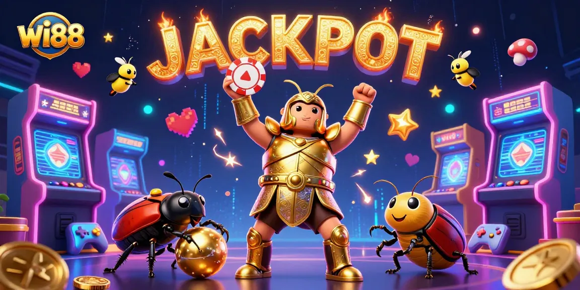 Experience the excitement of gambling at wi88 with a dynamic 3D illustration featuring winning elements.