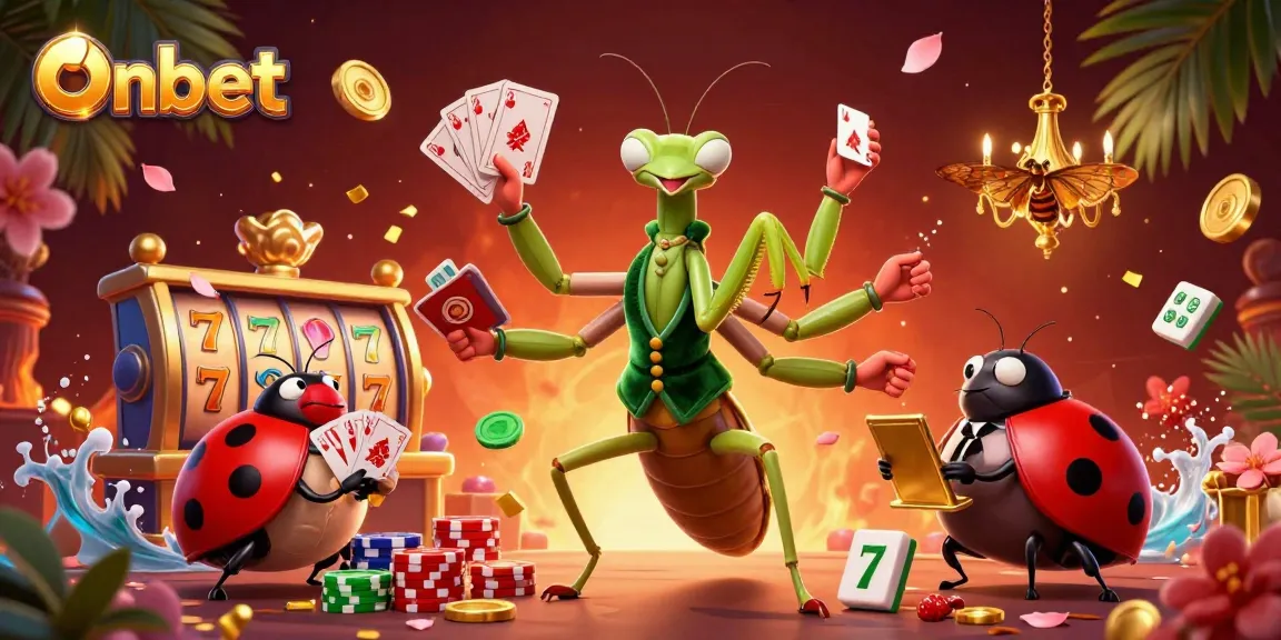 Experience the thrilling action at Onbet with vibrant slot reels and captivating characters.