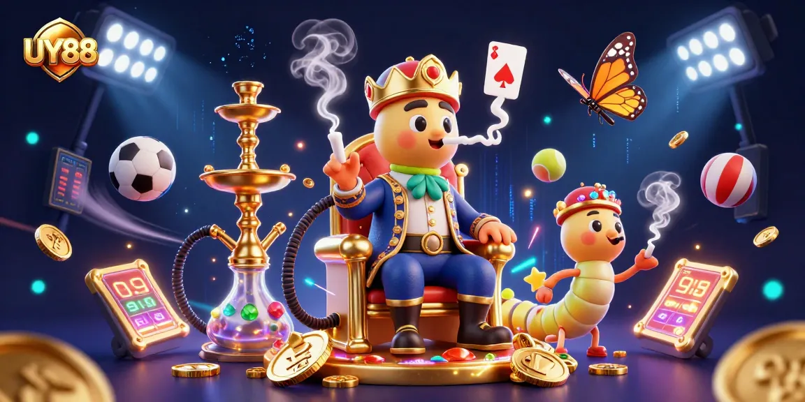 Experience the excitement of UY88 with a vibrant 3D casino illustration showcasing dynamic gaming elements.