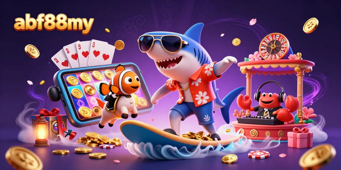 Experience the excitement of afb88my with a vibrant 3D casino-themed illustration featuring characters and dynamic game elements.