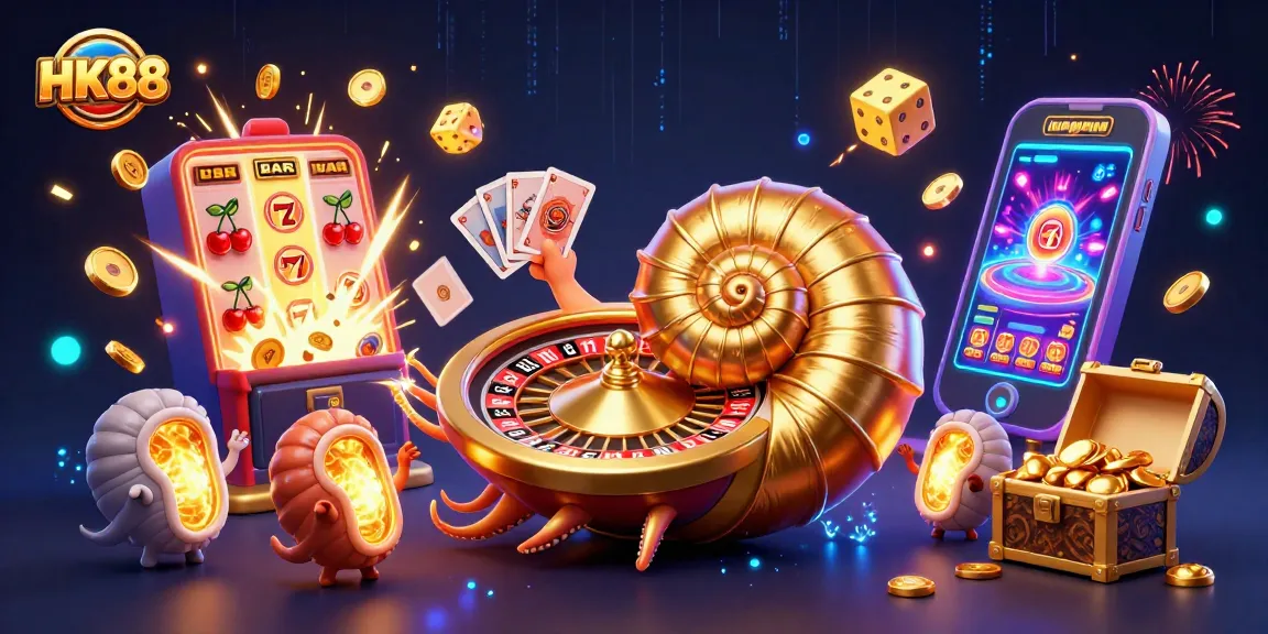 Engage in thrilling gameplay with HK88's vibrant casino atmosphere featuring a giant nautilus and jackpot excitement.