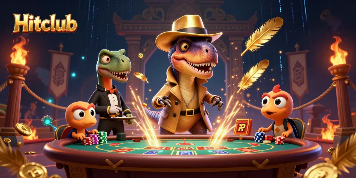 Experience thrilling blackjack action at Hitclub with a velociraptor card counter and a stegosaurus pit boss.