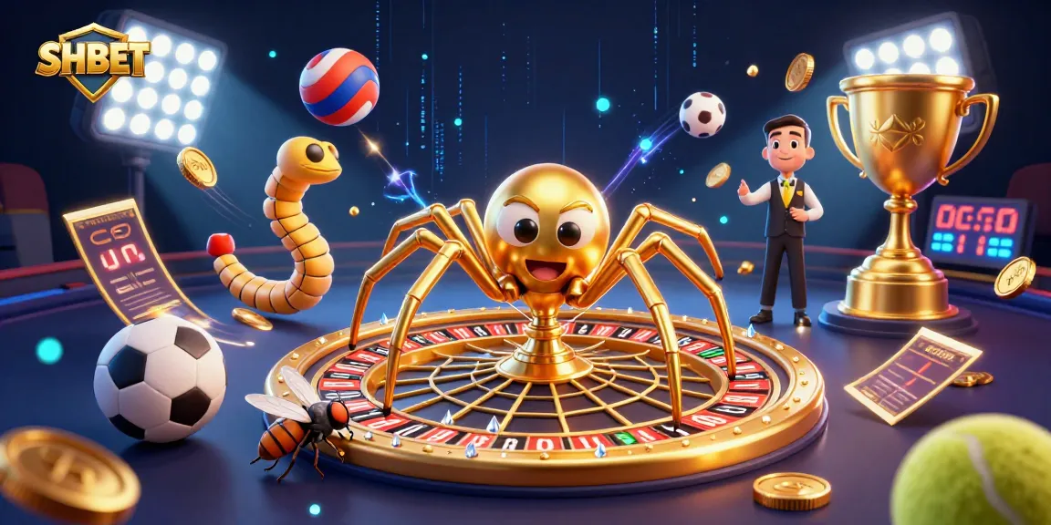 SHBET players engaging in dynamic bets among a golden web of casino excitement.