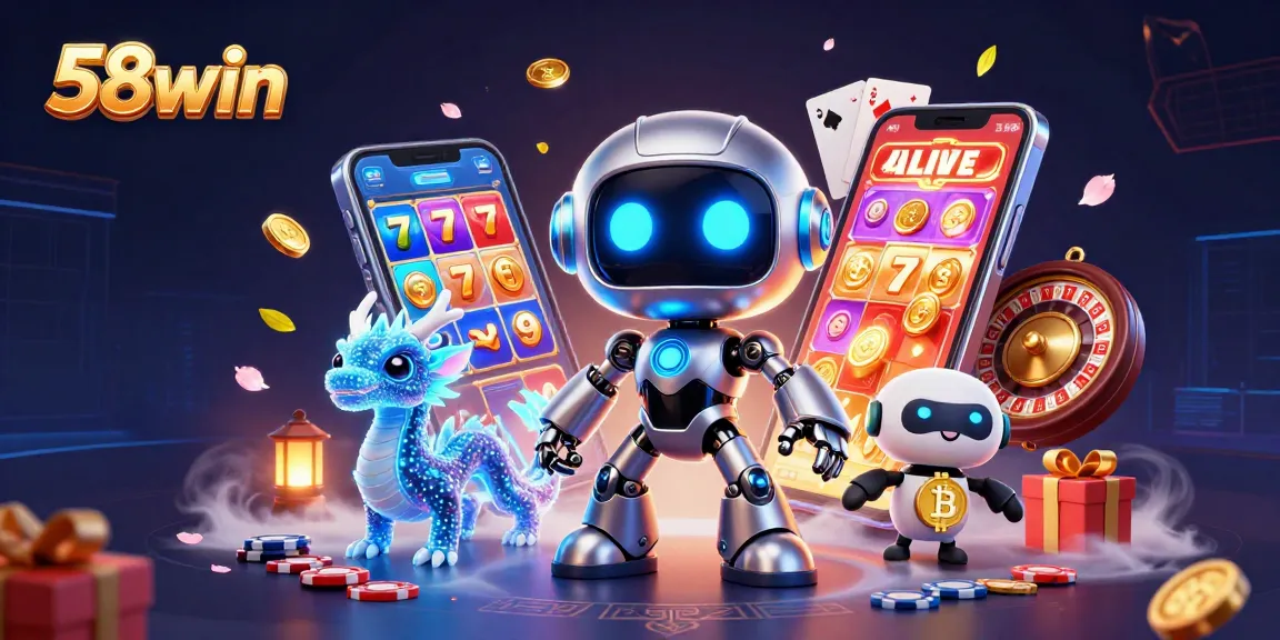 Experience thrilling gameplay with 58win's vibrant 3D casino illustration showcasing advanced gaming elements.