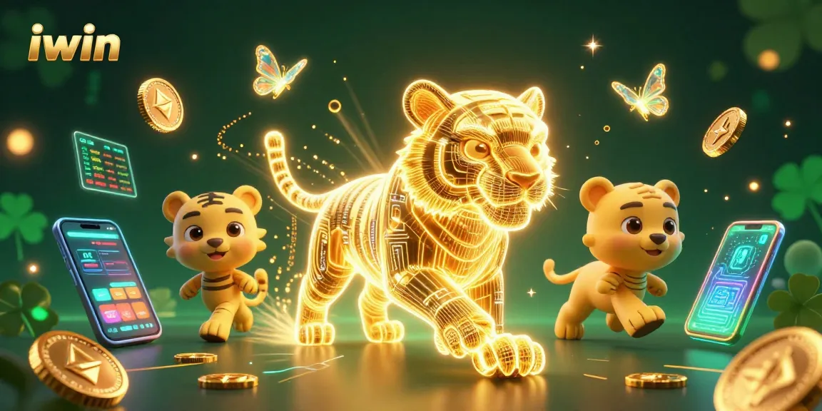 Join iwin’s vibrant digital casino realm with a dazzling golden tiger and crypto treasures.