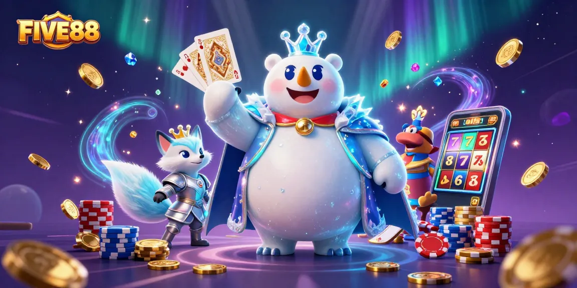 Engage in thrilling wins at FIVE88 with immersive casino scenes featuring vibrant characters and dynamic game elements.