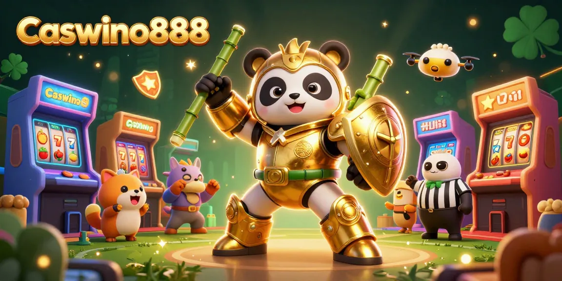 Experience the excitement at Caswino888, featuring a mech-suit panda in a vibrant casino arena.