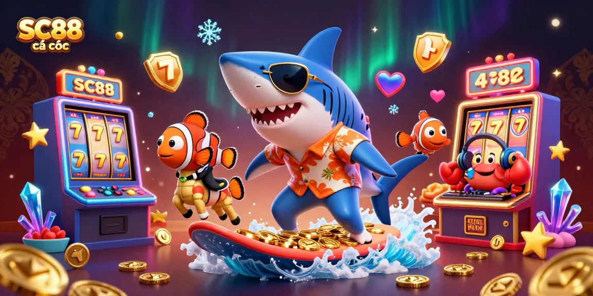 Win big at SC88 cá cược with exciting 3D casino games featuring shark DJ and vibrant slot elements.