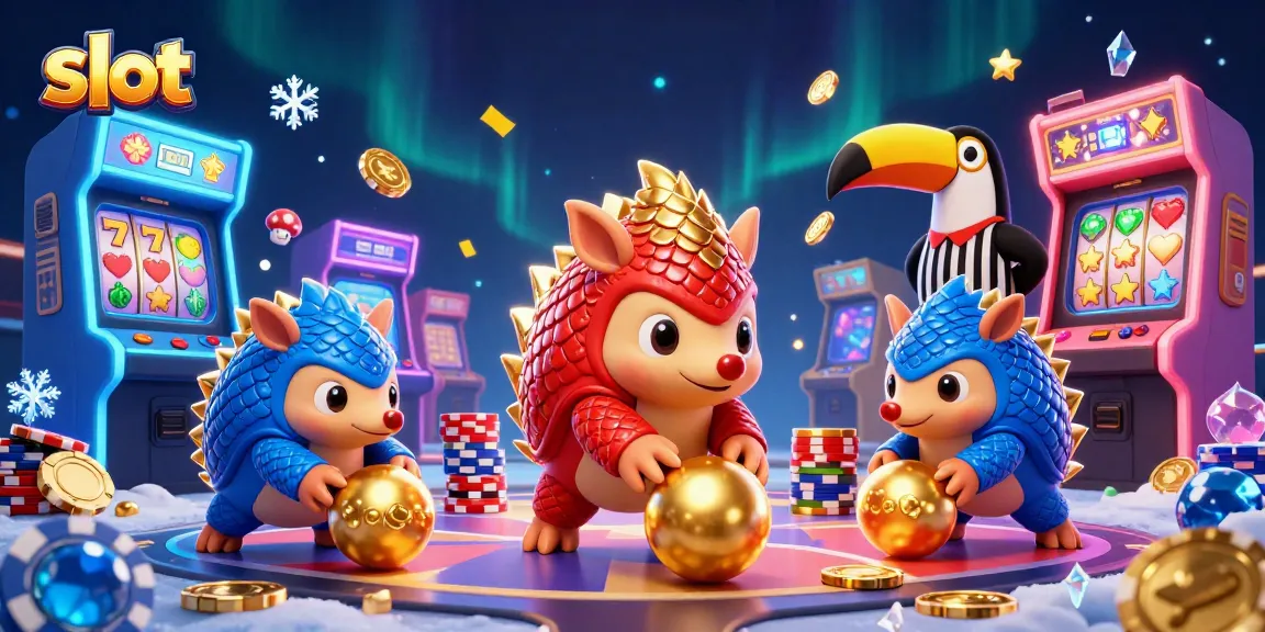 Spin to win with vibrant slots featuring animated pangolins amidst casino excitement.
