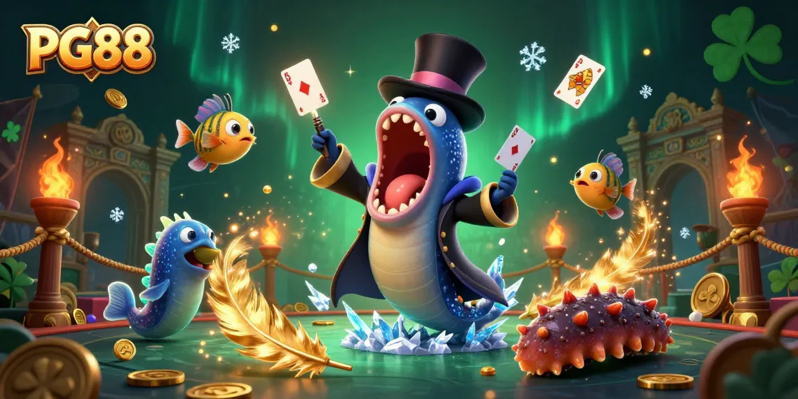 Witness PG88's magical scene with an eel performing tricks, showcasing vibrant casino elements.