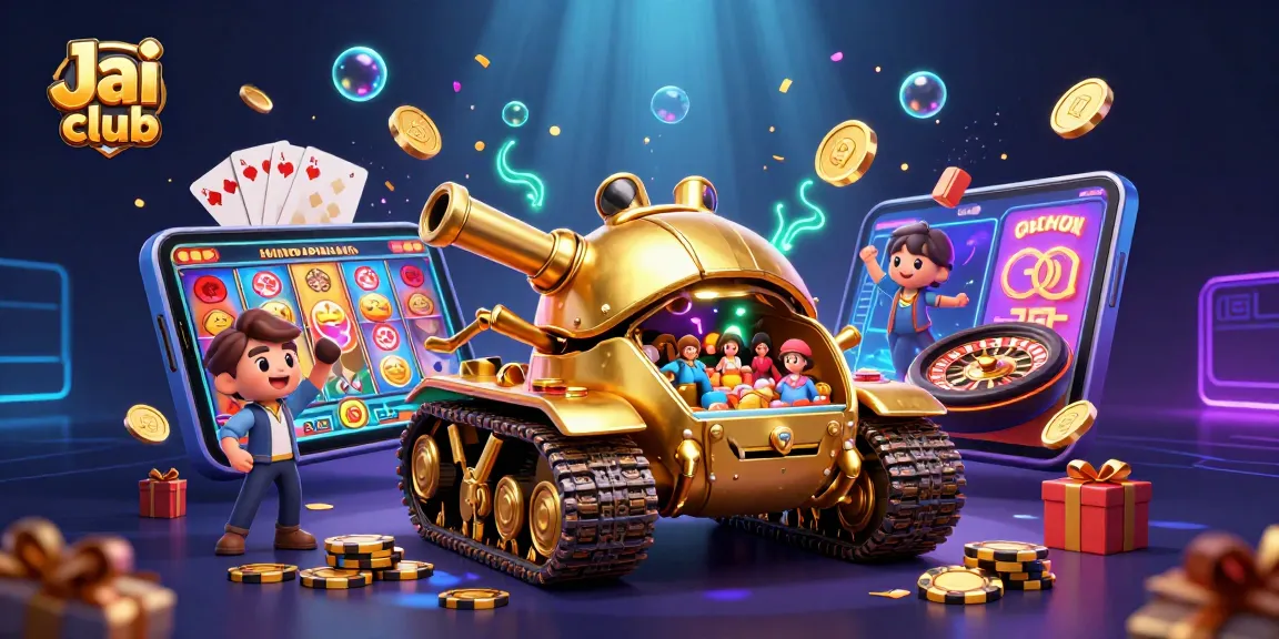 Engage in dynamic gaming experiences with Jai club's vibrant casino-themed illustration featuring miniature games.