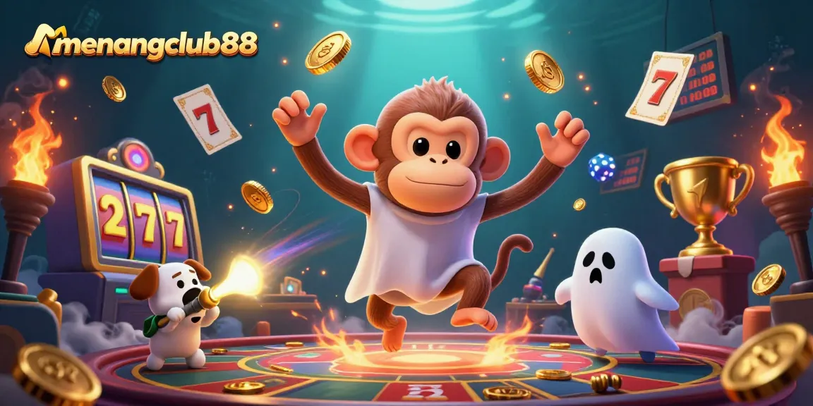 Experience captivating gaming action at menangclub88 with vibrant slot machines, mystical characters, and dynamic casino energy.