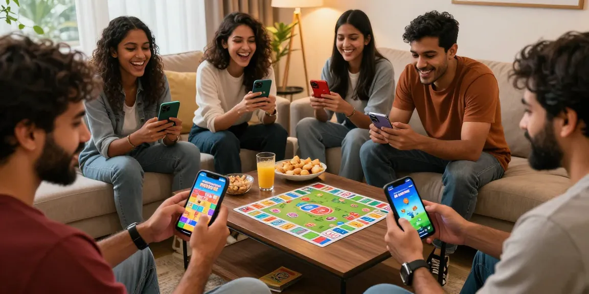 Start playing Card Rummy with friends in a lively living room setting full of excitement and colorful game graphics.