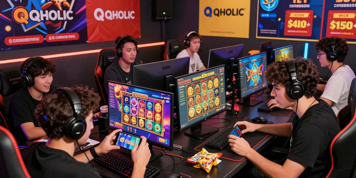 Players enjoying their gaming experience at QQHOLIC, showcasing link login resmi QQHOLIC and vibrant slot games on mobile devices.