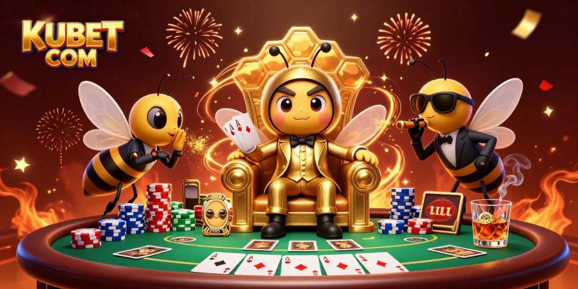Engage with KUBET COM’s vibrant gaming scene featuring a cartoon mob boss and thrilling poker action.