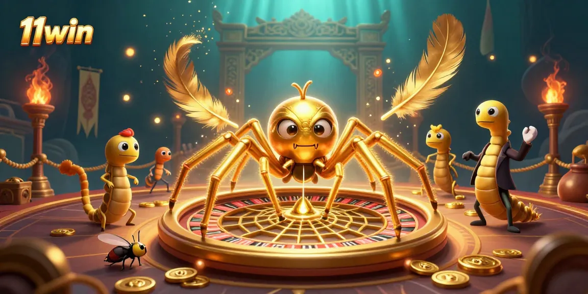 Engage in dynamic gaming with 11win's vibrant illustrated casino scene featuring roulette and animated characters.