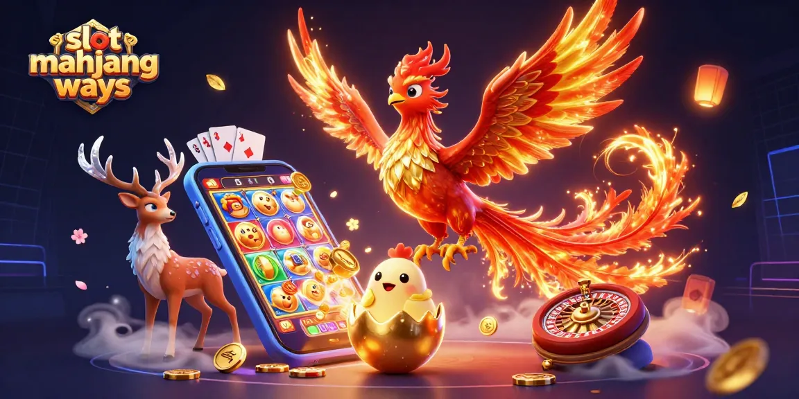 Engage with slot mahjong ways as a phoenix rises, joined by gaming elements against a mystical backdrop.
