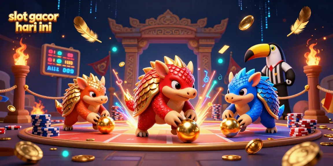 Permainan slot gacor hari ini yang menarik tangan rival pangolin berpelindung dengan koin emas dan chip.