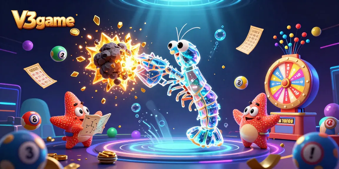 Engage with V3game's vibrant lottery experience featuring animated balls and rewards.