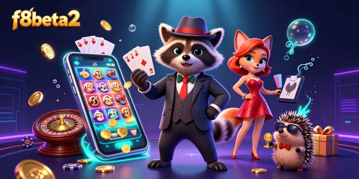 Join the excitement at f8beta2 with a suave raccoon and his charming companions showing off winning hands.