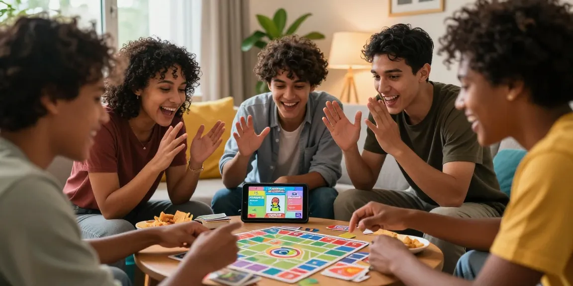 Friends enjoying Card Rummy on their mobile devices at home, excitedly playing together for real cash rewards at https://cardrummy.org.pk/.