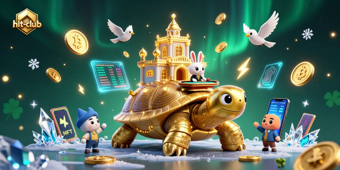 Hit-club showcases a vibrant, animated casino scene featuring a golden tortoise and a poker dealer.