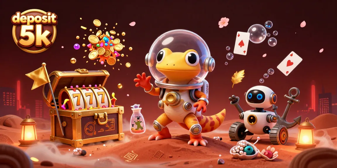 Experience thrilling slots and expert strategies with deposit 5k in this vibrant 3D casino scene.