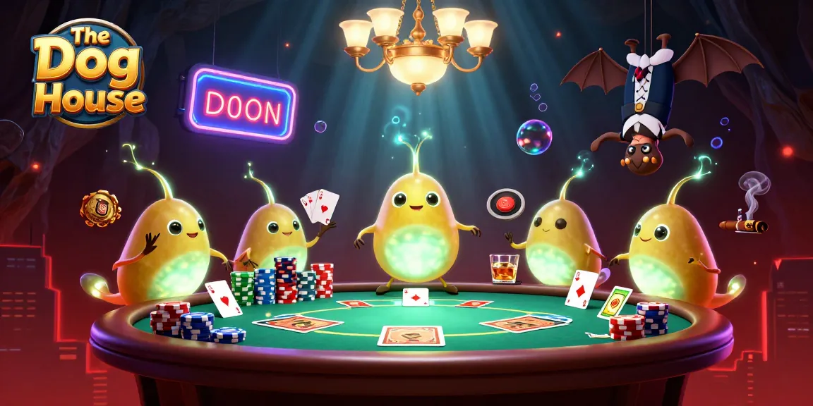 The Dog House showcases glowworms illuminating a vibrant casino scene with poker elements