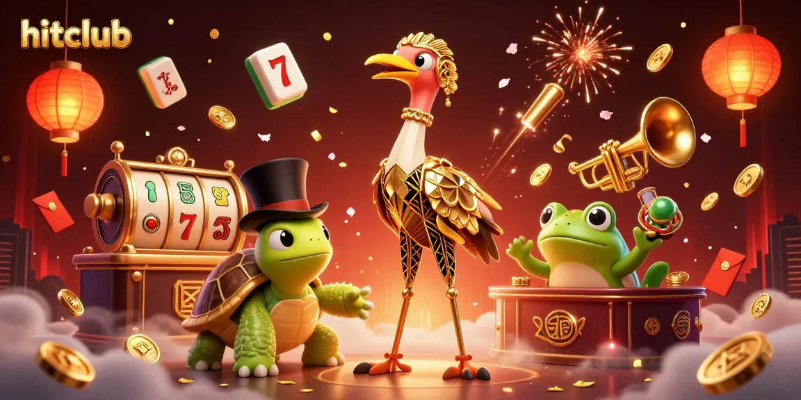 Experience the excitement of hitclub with vibrant casino elements and colorful 3D characters in a lively scene.