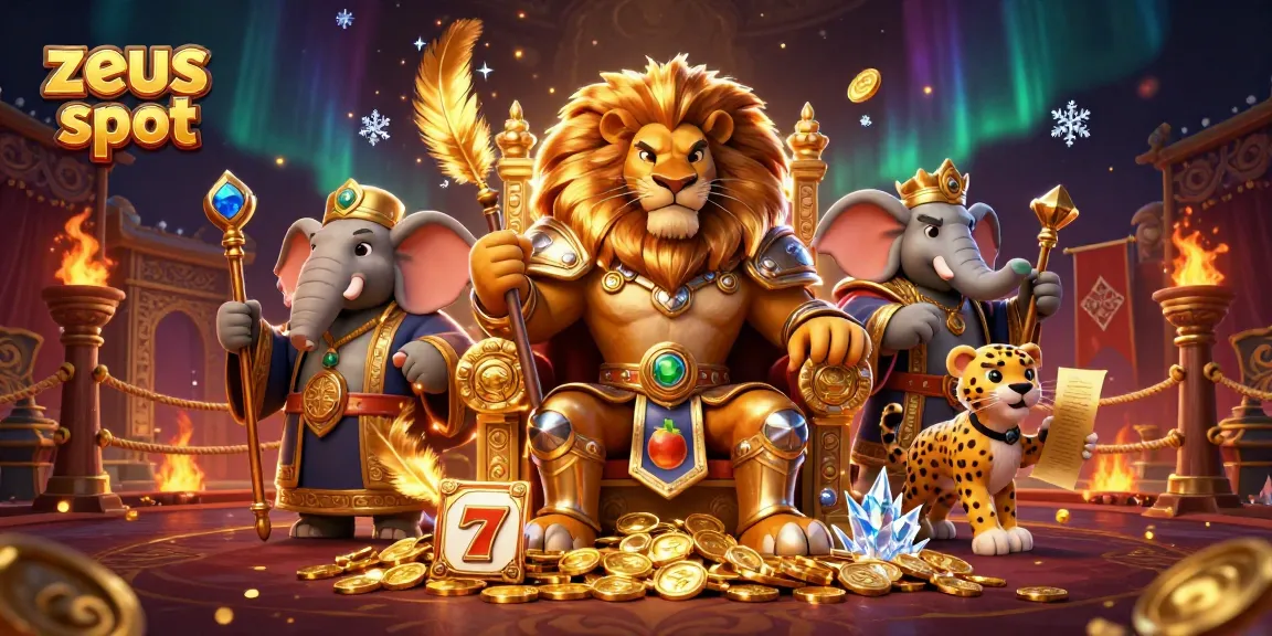 Playing zeus slot features a fierce lion king, wise elephant, and cheetah in an exciting casino scene.
