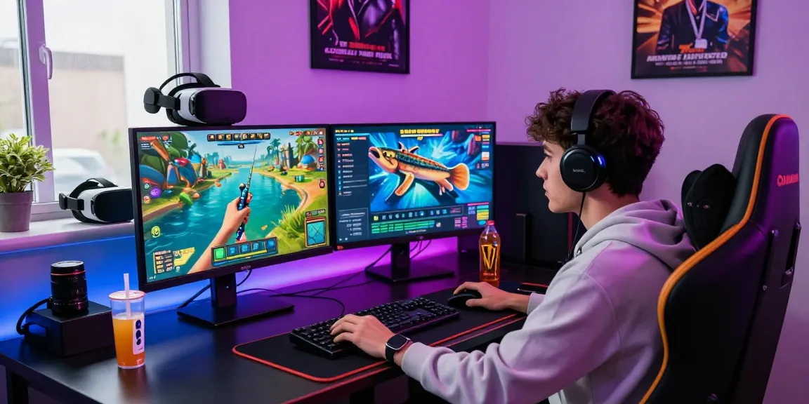 Engaging gamer using 78win platform in a modern gaming setup filled with vibrant screens and accessories.