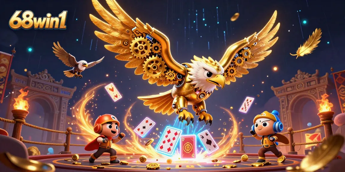 Experience thrilling gaming with 68win1's energetic casino environment featuring a golden eagle.