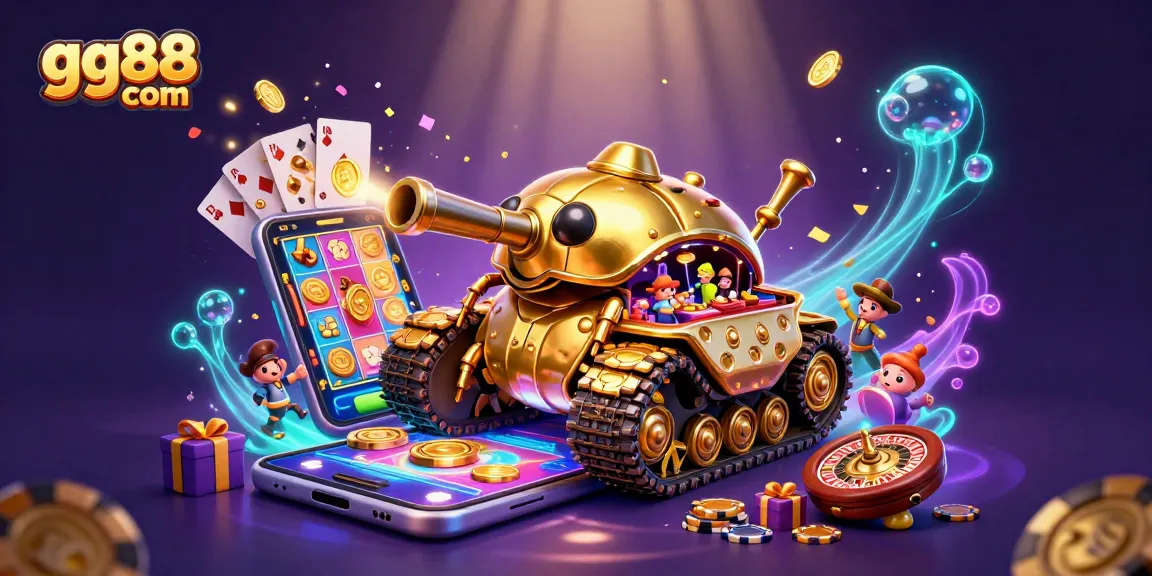 Experience gaming excitement with the gg88 com golden beetle tank showcasing a miniature casino and slot game.